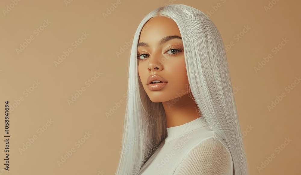 Fototapeta premium Beautiful woman with white hair and a perfect hairstyle in a beauty salon