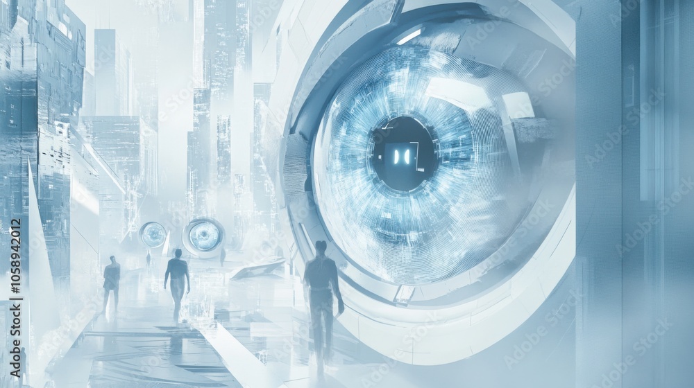The concept of AI in Vision Correction Technology in gentle blue and pale gray colors The concept of AI in Vision Correction Technology in gentle blue and pale gray colors