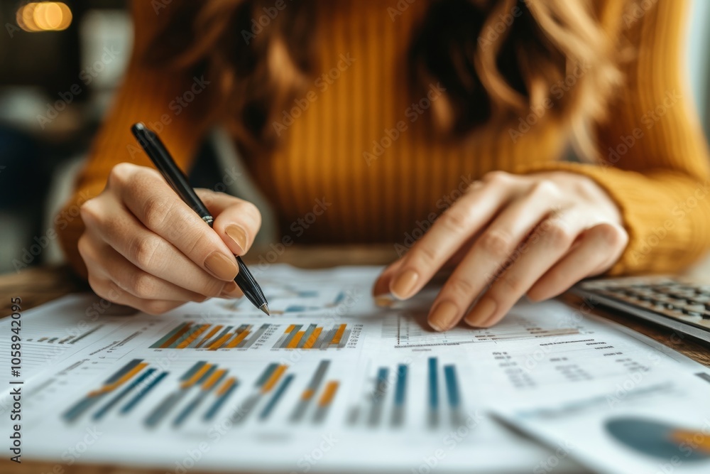 Close up hands of a Woman doing investment accounting for future wealth, Generative AI Close up hands of a Woman doing investment accounting for future wealth, Generative AI