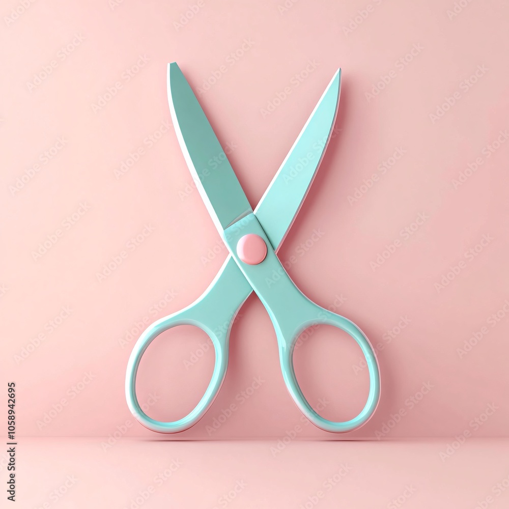 Blue Bandage Scissors on Pink Background Blue Bandage Scissors on Pink Background