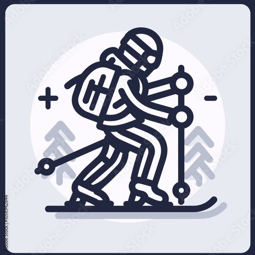 Man is skiing with a backpack on his back. He is wearing a helmet and goggles. Concept of adventure and excitement, as the skier is ready to tackle the slopes