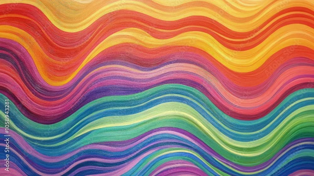 Soft, wavy lines in rainbow colors creating a serene atmosphere Soft, wavy lines in rainbow colors creating a serene atmosphere