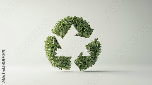 Green Recycling Symbol Made of Leaves and Plants