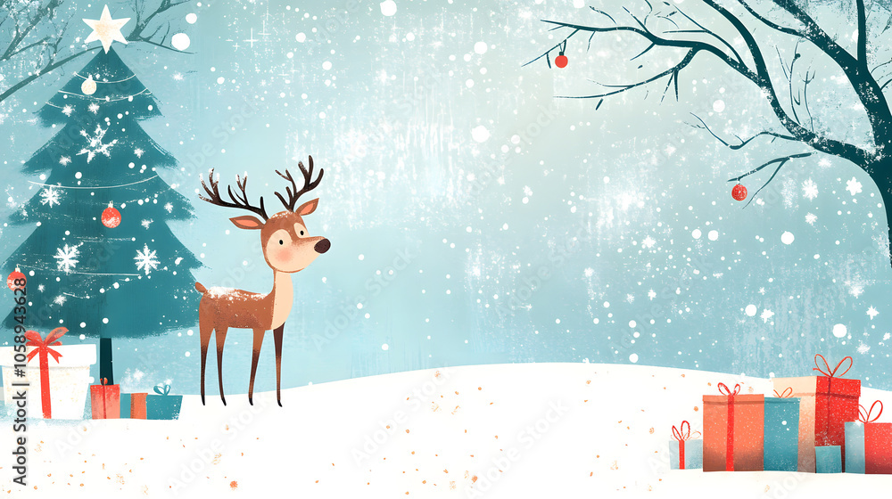 Christmas Deer in Snowy Landscape Christmas Deer in Snowy Landscape