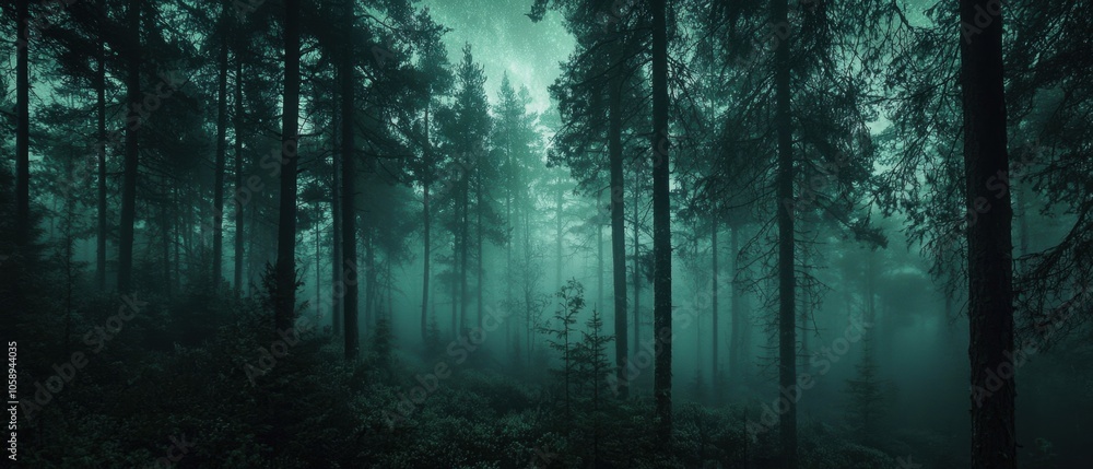 Obraz premium A forest with trees and fog