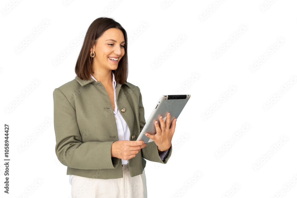 Young businesswoman holding a tablet confidently Young businesswoman holding a tablet confidently