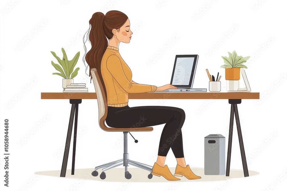 office syndrome in office worker concept, female touching her back suffering from muscle pain from sitting position during work, Generative AI office syndrome in office worker concept, female touching her back suffering from muscle pain from sitting position during work, Generative AI