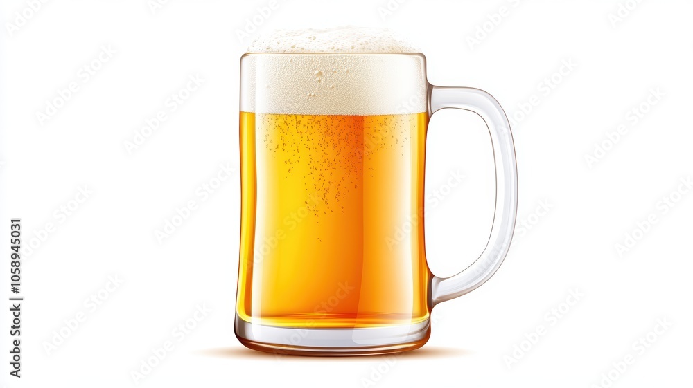 Beer mug filled with golden liquid, white isolate background Beer mug filled with golden liquid, white isolate background