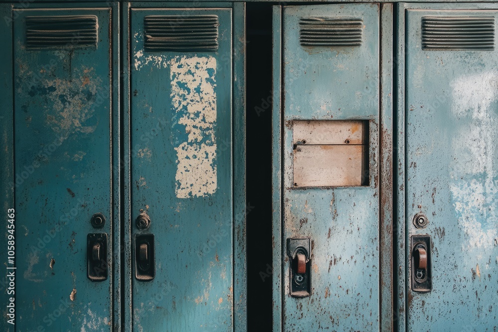 Weathered Blue Metal Lockers with Rusted Details Weathered Blue Metal Lockers with Rusted Details