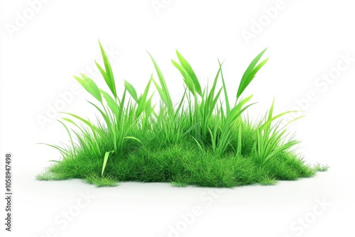 Lush green moss on light background with grass accents and elements