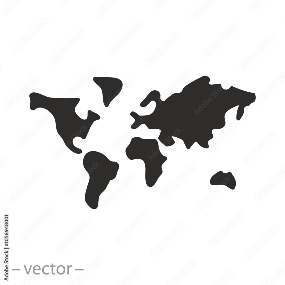 map world icon, globe with continents, logo planet earth, concept global technology, worldwide space for connect network, flat symbol on white background