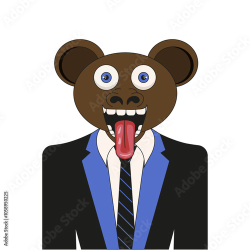 Funky Monkey in elegant suit isolated white background. Person imitation Monkey. Trendy 2024 subculture. Therianthropes people art. Vector illustration. 