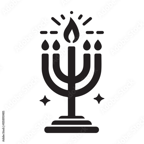 Hanukkah candle silhouette vector, Hanukkah menorah logo icon and symbol design, Flat menorah vector illustration