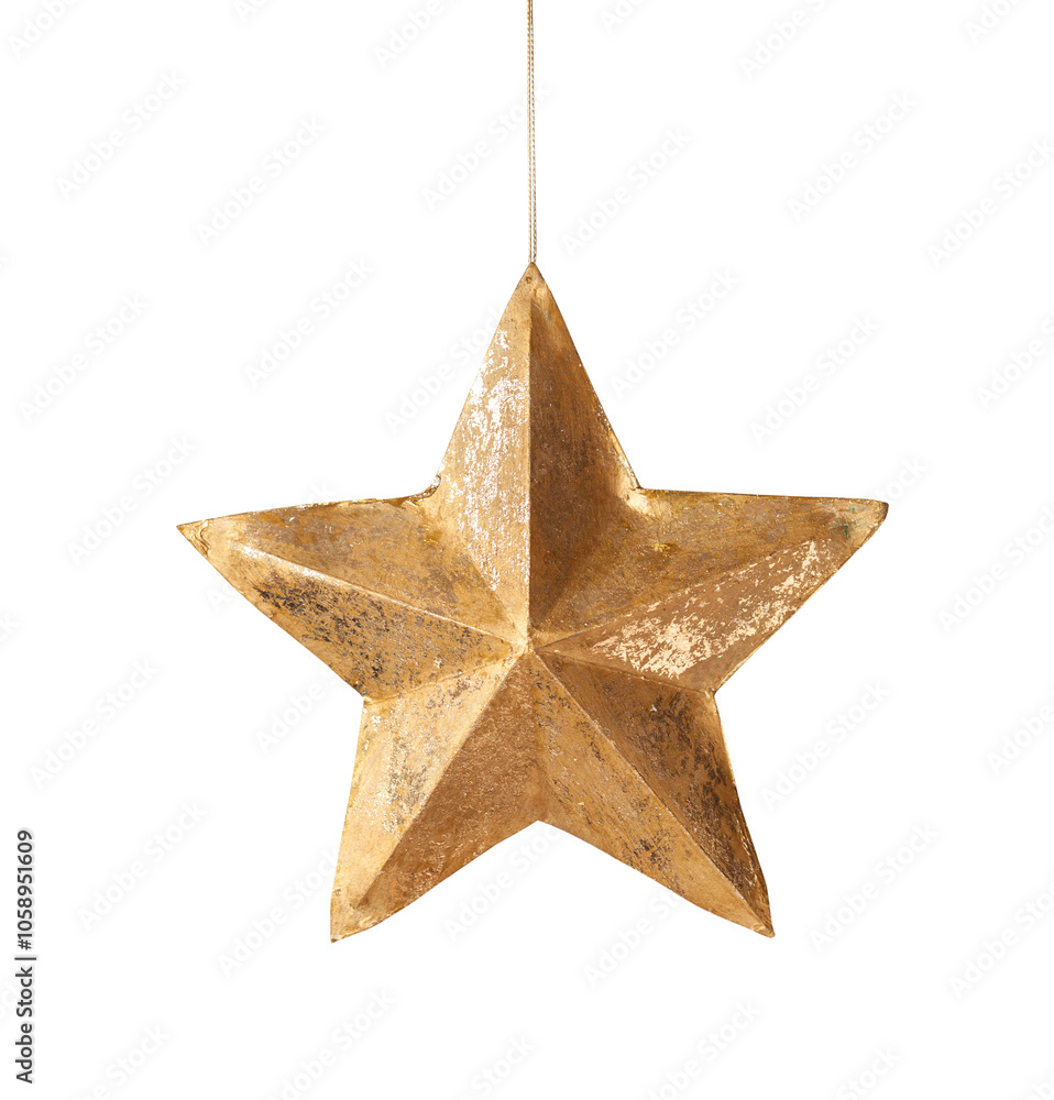 Old grunge golden star isolated on white background.