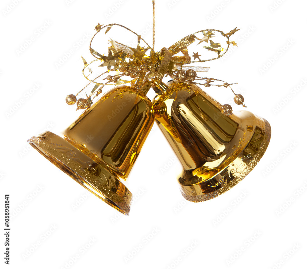 Bells with Christmas decorations isolated on a white background.