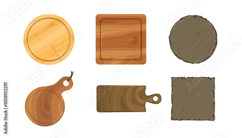 Set of Wooden and Stone Serving Boards Illustration