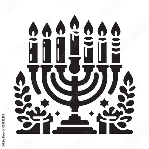 Hanukkah candle silhouette vector, Hanukkah menorah logo icon and symbol design, Flat menorah vector illustration