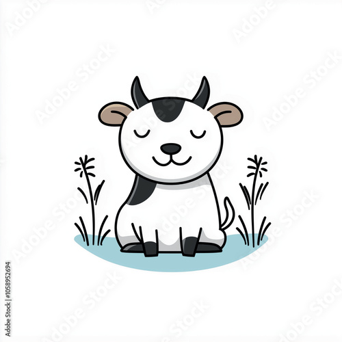 Bull illustration vector style, simple design, white background, cartoon