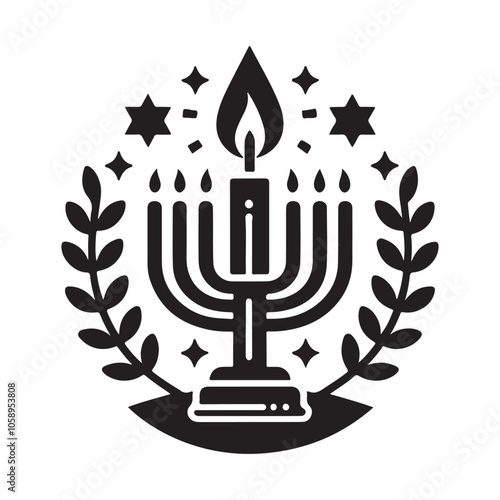 Hanukkah candle silhouette vector, Hanukkah menorah logo icon and symbol design, Flat menorah vector illustration