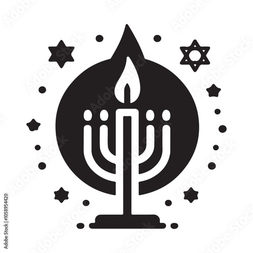 Hanukkah candle silhouette vector, Hanukkah menorah logo icon and symbol design, Flat menorah vector illustration