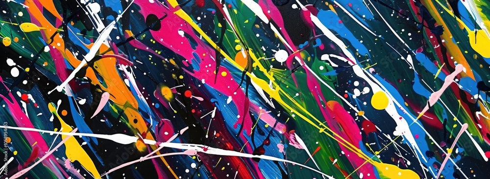 Abstract painting with colorful lines and splashes of paint Abstract painting with colorful lines and splashes of paint