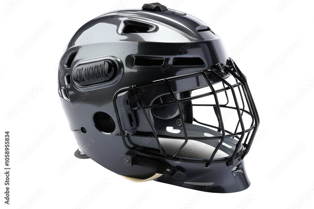 Black hockey player helmet with protection on transparent background Black hockey player helmet with protection on transparent background