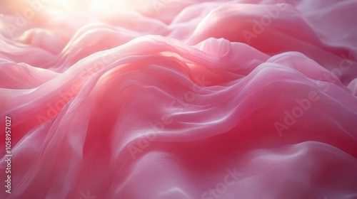 soft pink flowing fabric design in the center of the image, creating a dreamy and ethereal atmosphere with gentle light reflections and a sense of calmness