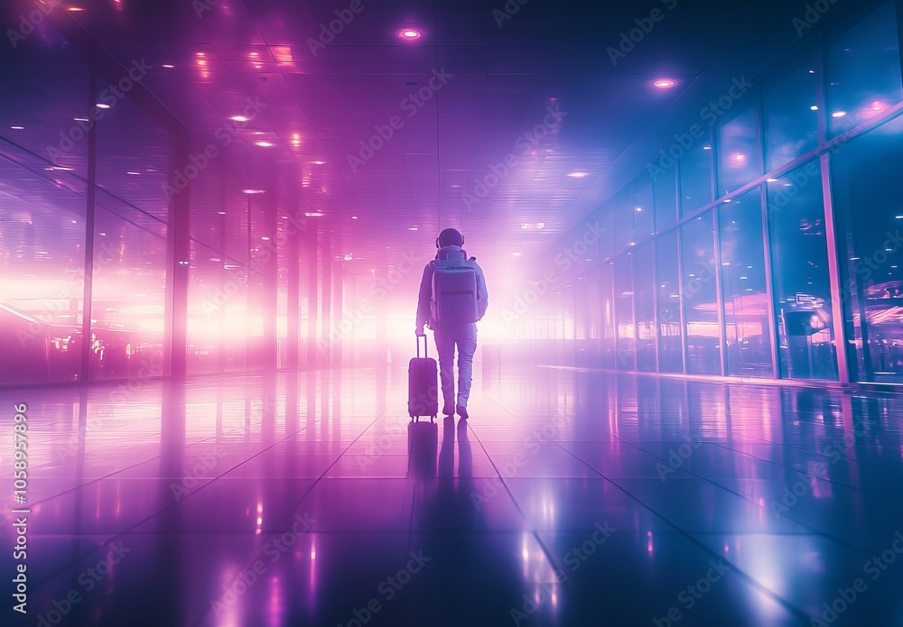 Neon-lit Airport Journey Neon-lit Airport Journey