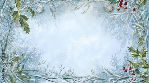 Wallpaper Mural Christmas vintage frame with oculus berries on blue background in Victorian style.Winter holiday background for New Year greetings Torontodigital.ca