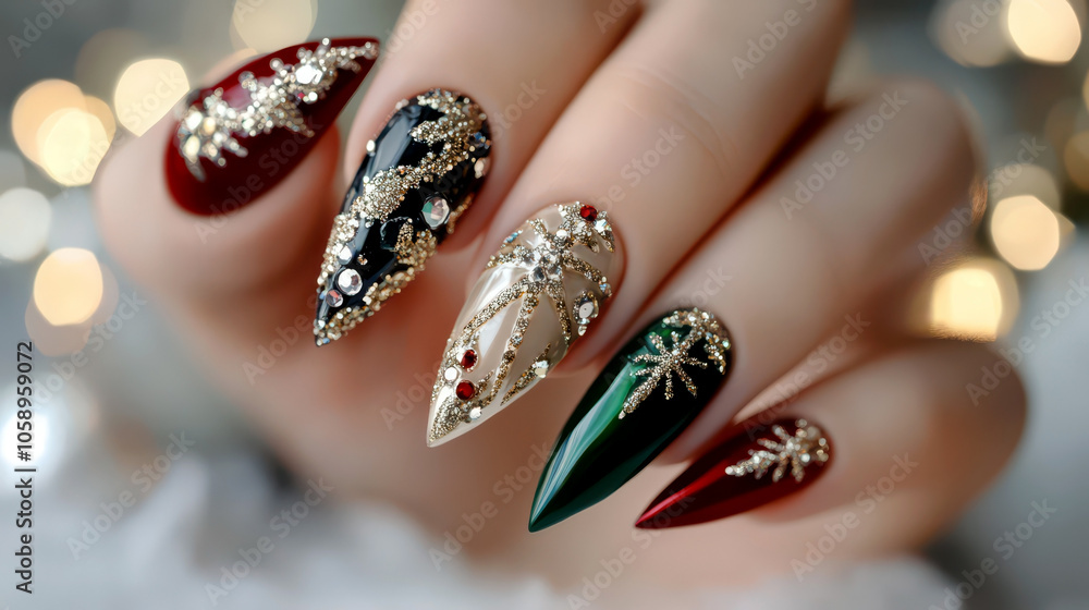 Elegant new year manicure with festive glitter and rhinestones for holiday celebrations Elegant new year manicure with festive glitter and rhinestones for holiday celebrations