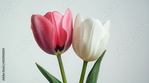 Fuchsia And White Tulip On White Background Isolated Flower Tulip Flower