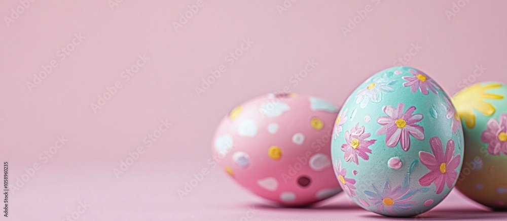 Painted Easter Eggs On Pink Background Close Up And Chocolate Egg Painted Easter Eggs On Pink Background Close Up And Chocolate Egg