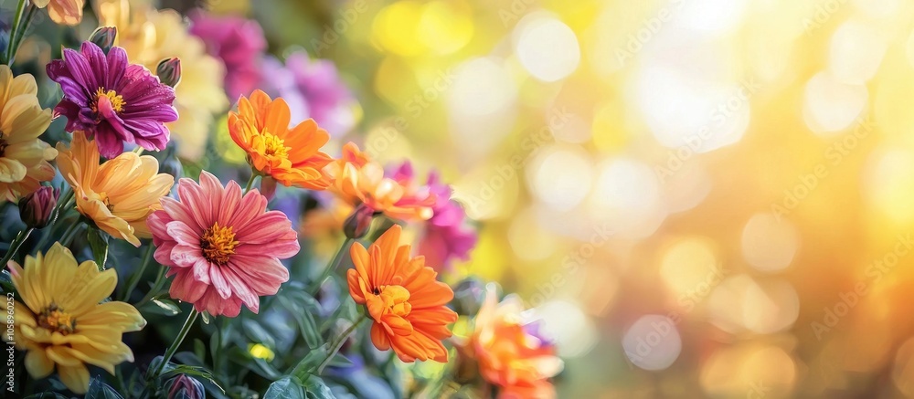 Bright Vibrant Flowers Design Beautiful Unfocused Image With Copy Space Bright Vibrant Flowers Design Beautiful Unfocused Image With Copy Space