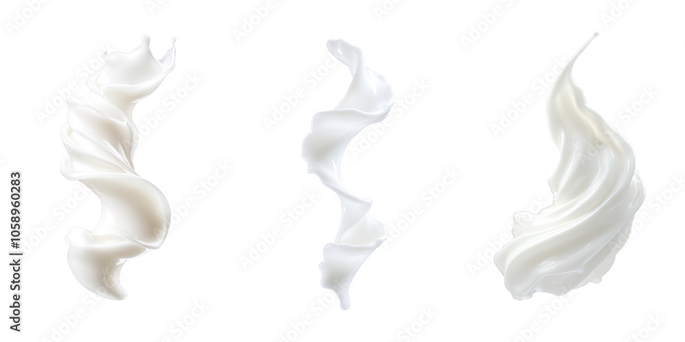 Three swirling milks poured from top to bottom. twisted milk on transparent background Three swirling milks poured from top to bottom. twisted milk on transparent background