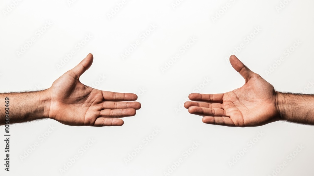 Two open male hands on a white background Two open male hands on a white background
