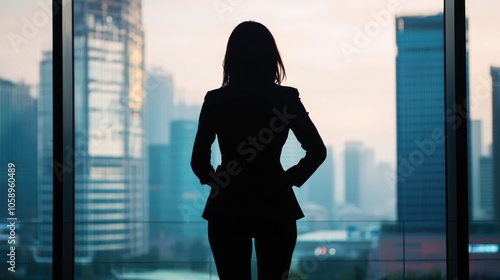 Silhouette of a professional woman against a modern urban landscape Free Download Silhouette of a professional woman against a modern urban landscape - GFXLoad