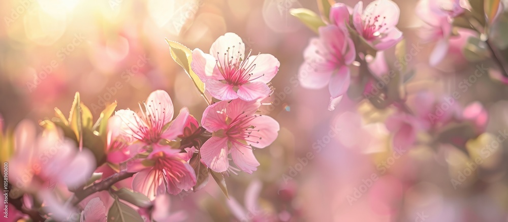 Pink Flowers Almond Tree Branch Blossom In Spring Pink Flowers Almond Tree Branch Blossom In Spring