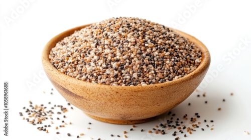 Flea seeds and psyllium husks in a bowl set against a white background highlighting their nutritious and dietary benefits