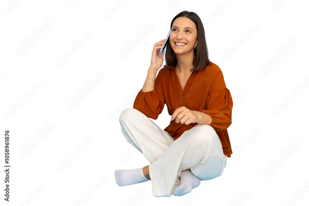 Young woman discussing work over the phone Young woman discussing work over the phone