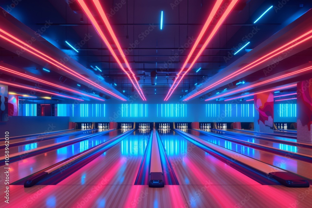Obraz premium Neon Lights Bowling Alley