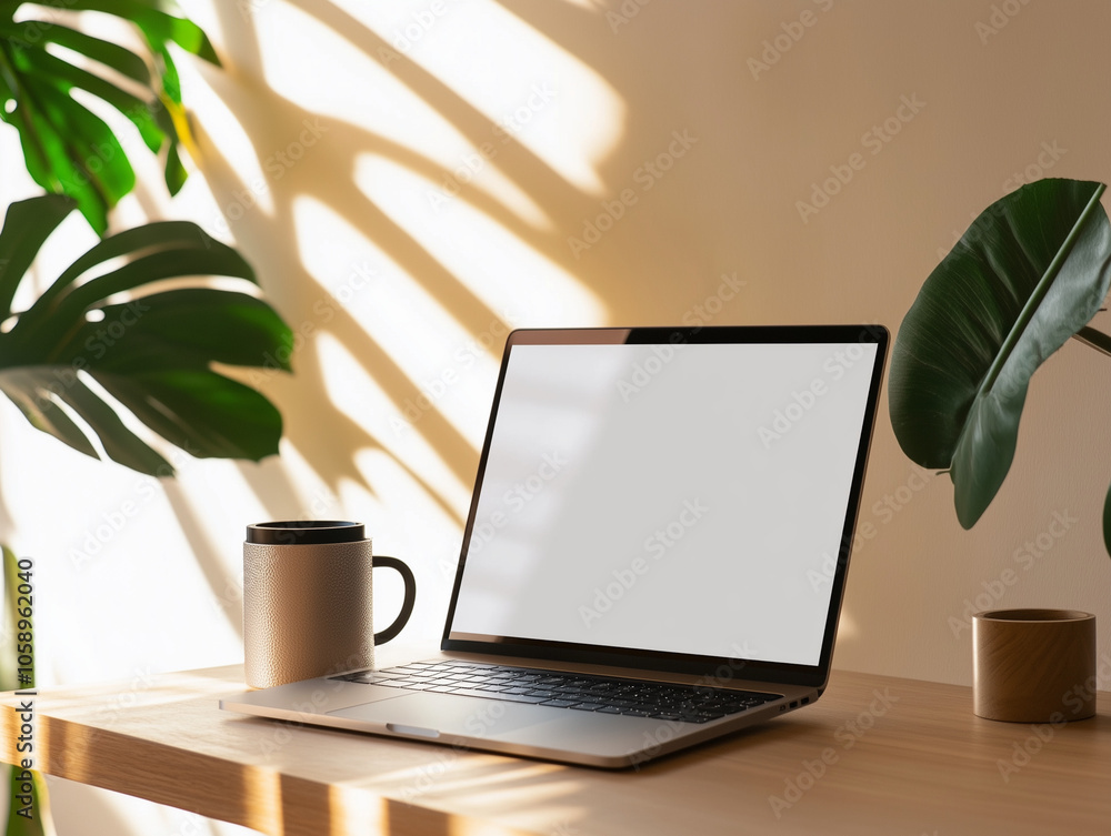 Fototapeta premium laptop and coffee cup