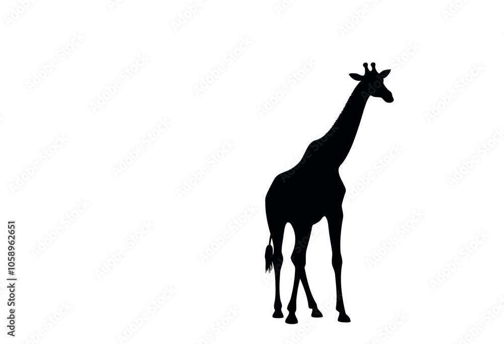 Obraz premium Stylish Giraffe Silhouette Vector Illustration Isolated on Clean White Background – Great for Modern Graphic Designs 