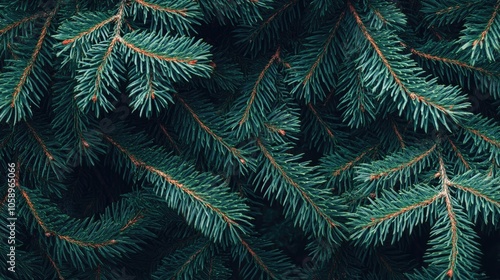 Christmas themed banner background featuring a close up of green fir tree branches Offers copy space with a stylish moody dark toned design perfect for winter holiday themes