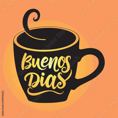 Buenos Dias and Good Morning in a Coffee Mug Vector