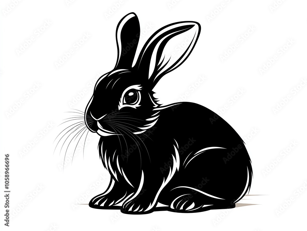 Obraz premium Black rabbit illustration on a white isolated background.