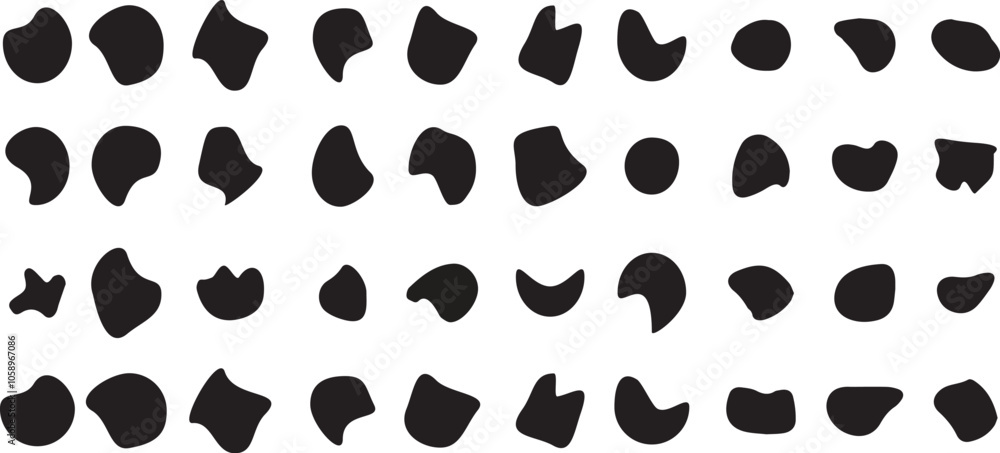 Blob shape organic, vector illustration set. Set of ready made designs in different sizes. Liquid silhouette drop in modern style. Basic stains isolated elements on white background Blob shape organic, vector illustration set. Set of ready made designs in different sizes. Liquid silhouette drop in modern style. Basic stains isolated elements on white background