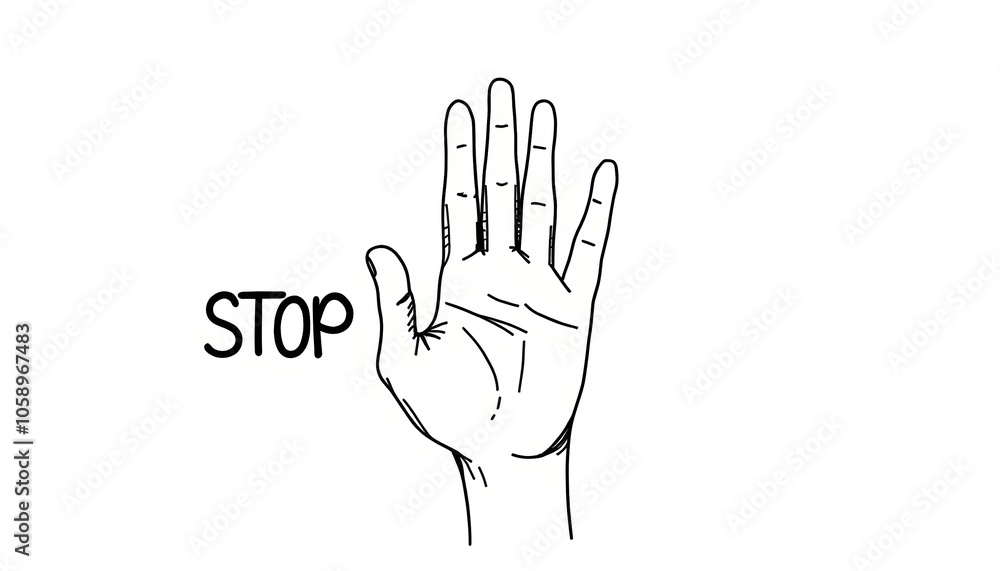 Obraz premium Illustration of a hand raised in a stop gesture, symbolizing caution or halt.