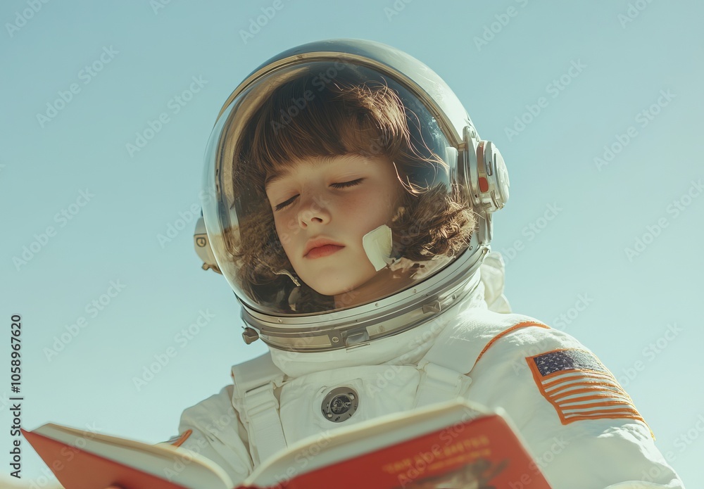 Child Astronaut Reading a Book Child Astronaut Reading a Book