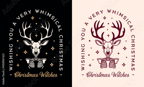 Christmas witches pagan witchcraft witchy funny holiday card witch wishing you a very whimsical xmas shirt design. Woodland forest animal dark academia retro black aesthetic illustration cut file.
