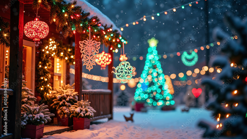 Enchanting Christmas Lights Display: Festive Stock Photo for Holiday Marketing and Seasonal Promotions Enchanting Christmas Lights Display: Festive Stock Photo for Holiday Marketing and Seasonal Promotions